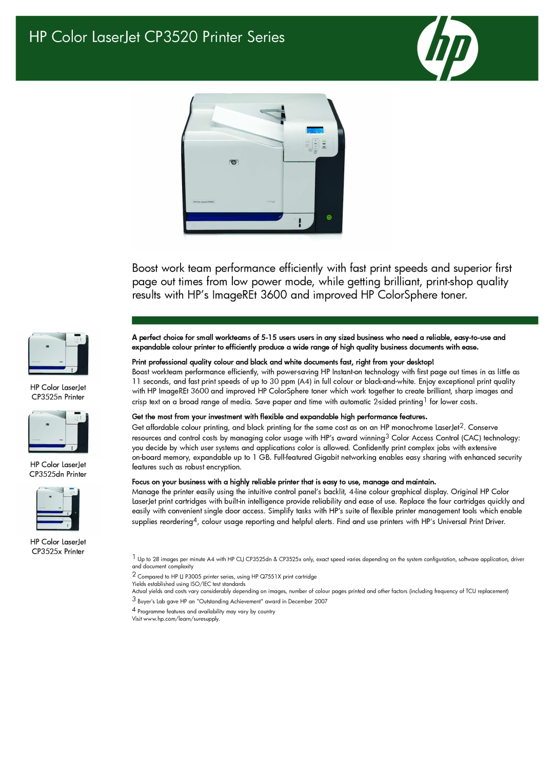 HP manual HP Color LaserJet CP3520 Printer Series, HP Color LaserJet CP3525x Printer 