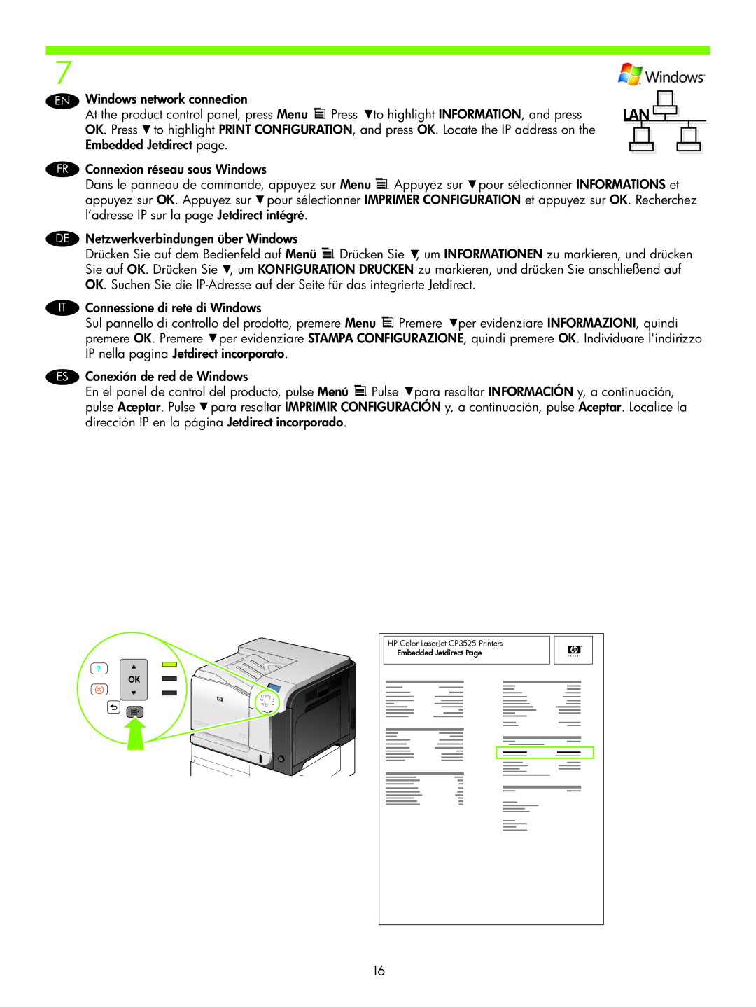 HP CP3525 manual +3&RORU/DVHU-HW&33ULQWHUV PEHGGHG-HWGLUHFW3DJH 