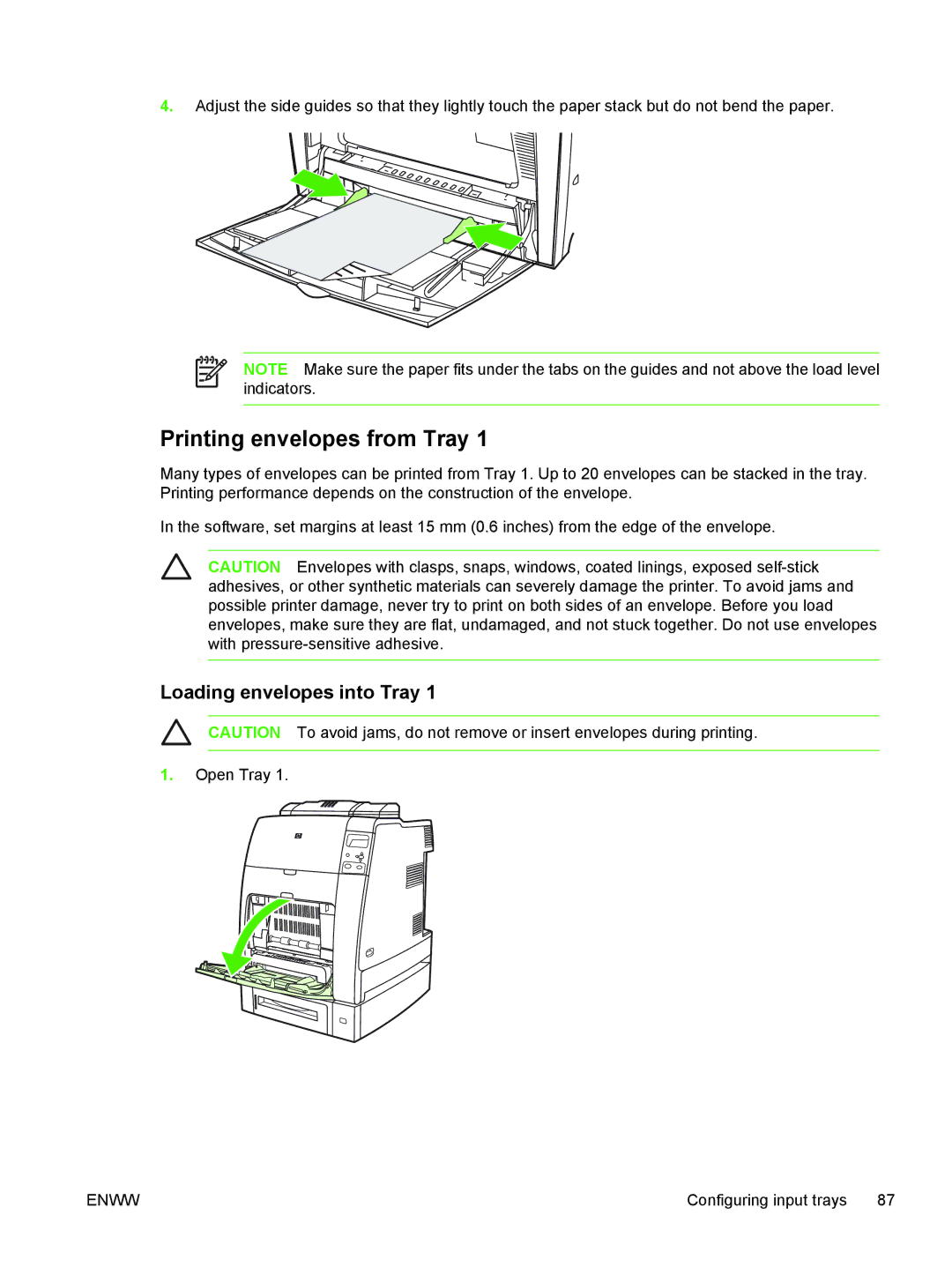 HP CP4005 manual Printing envelopes from Tray, Loading envelopes into Tray 