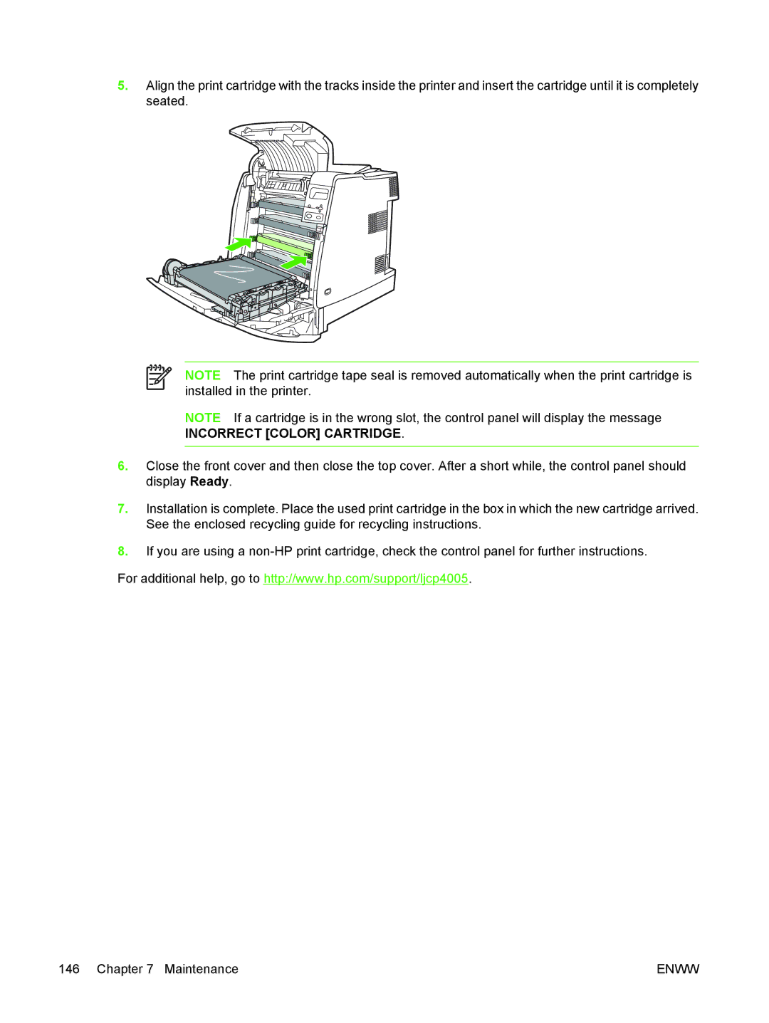 HP CP4005 manual Incorrect Color Cartridge 