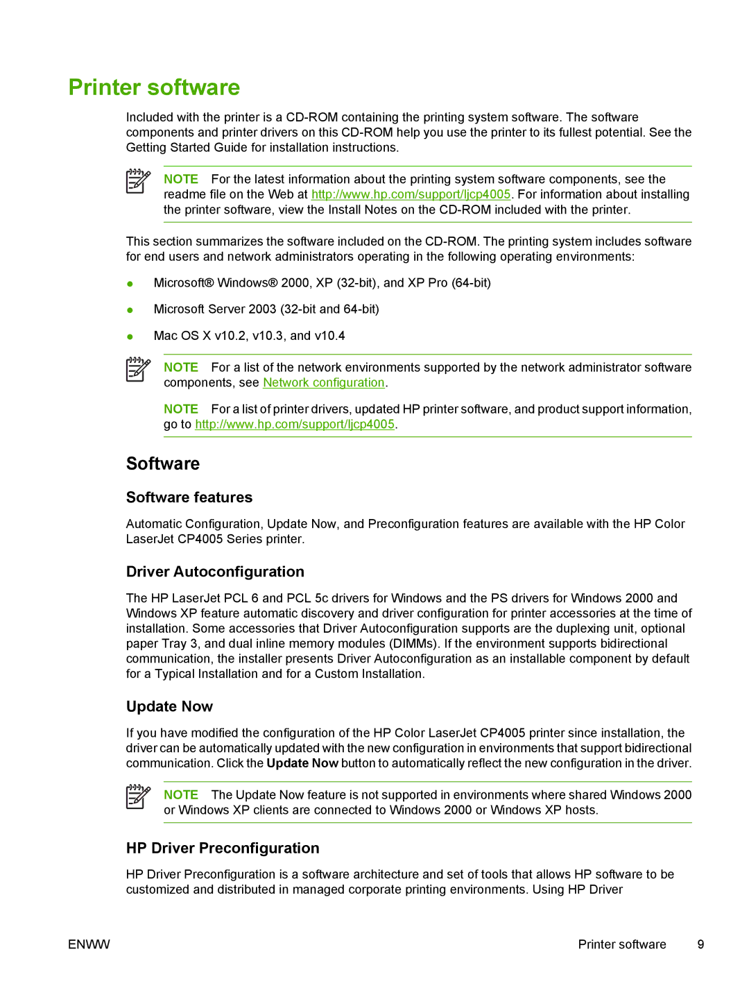 HP CP4005 manual Printer software, Software 