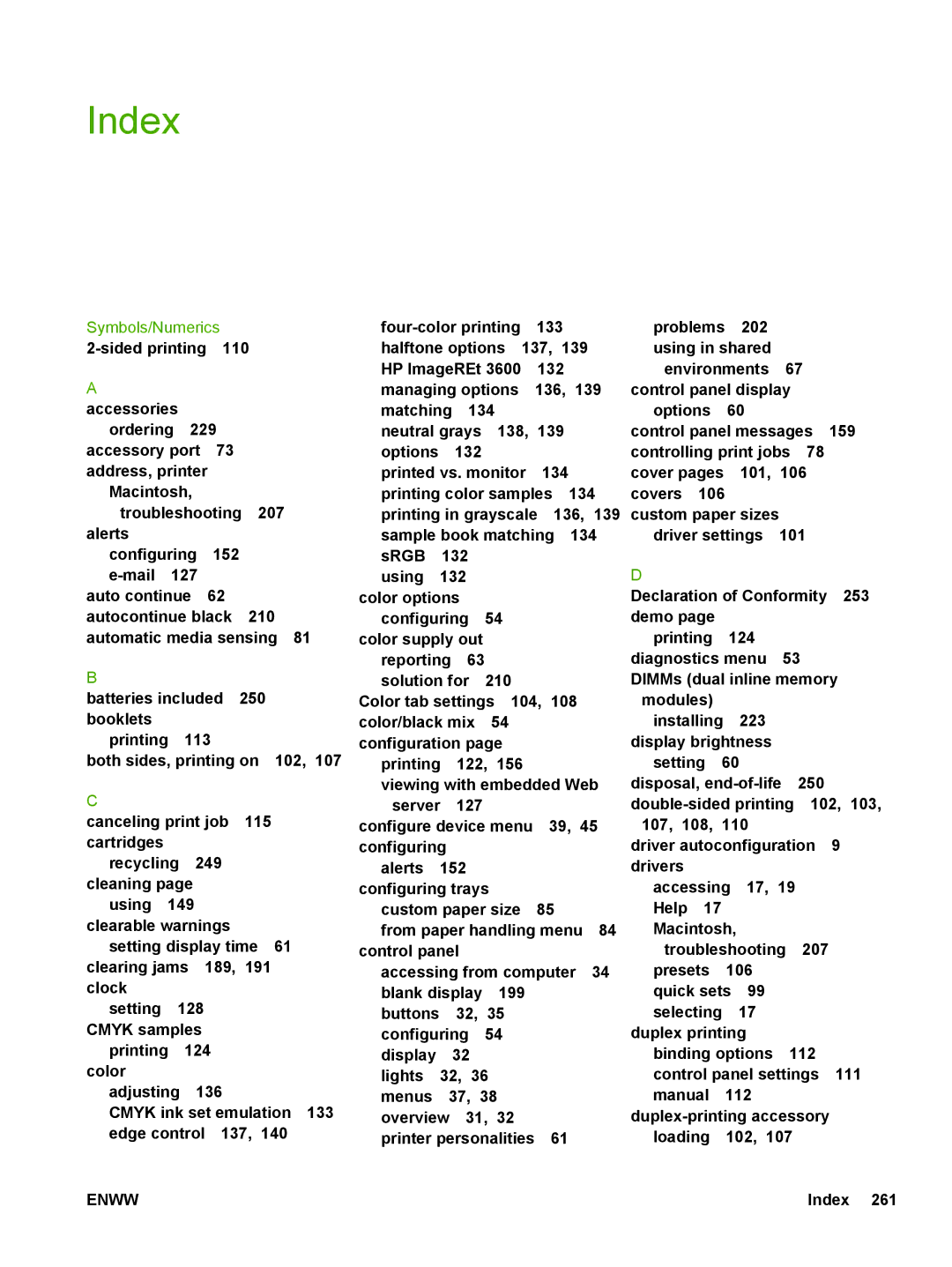 HP CP4005 manual Index, Symbols/Numerics 