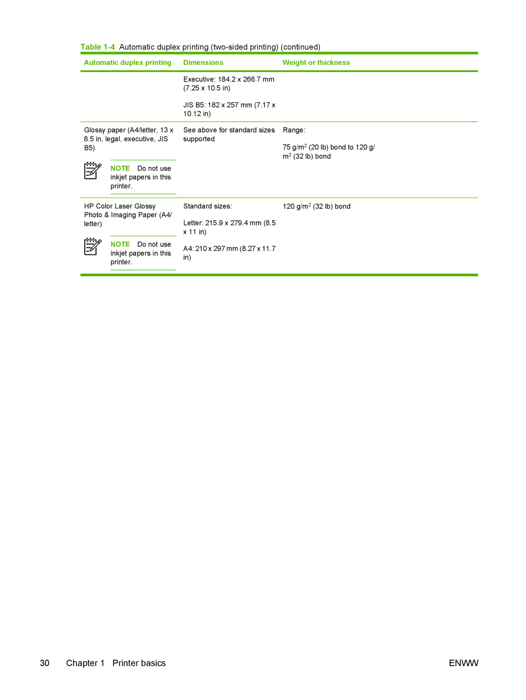 HP CP4005 manual Automatic duplex printing Dimensions 