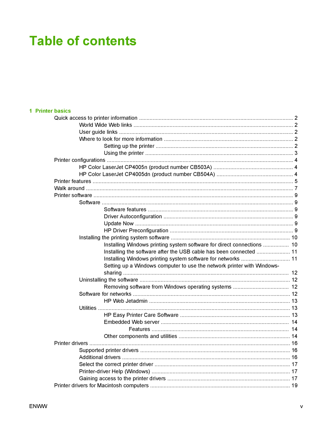 HP CP4005 manual Table of contents 