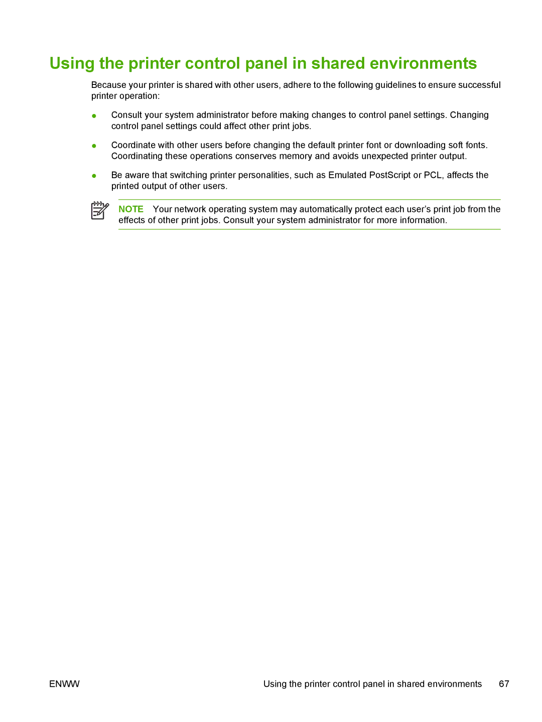 HP CP4005 manual Using the printer control panel in shared environments 