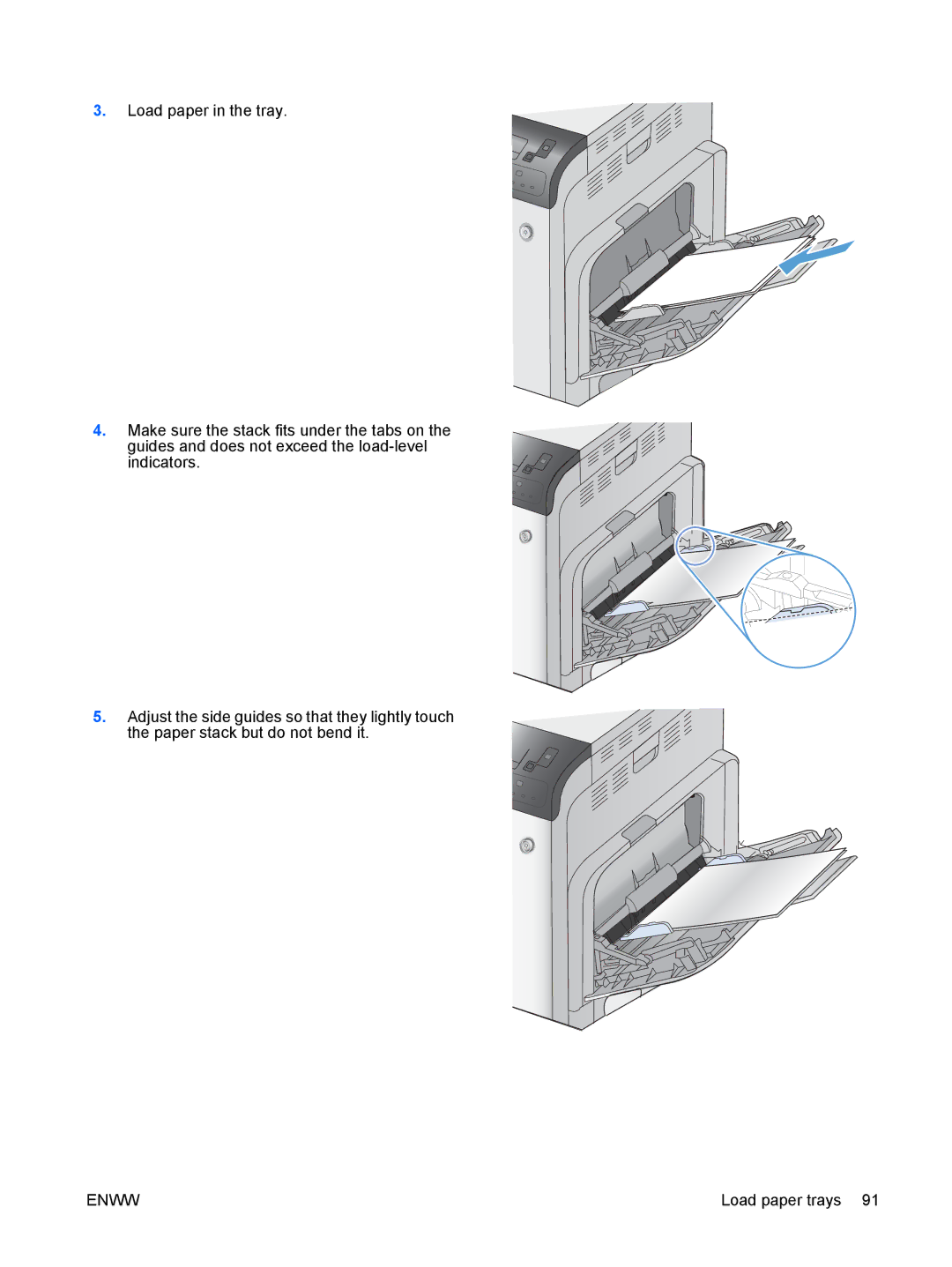 HP CP4025DN Laser CC490A manual Load paper trays 