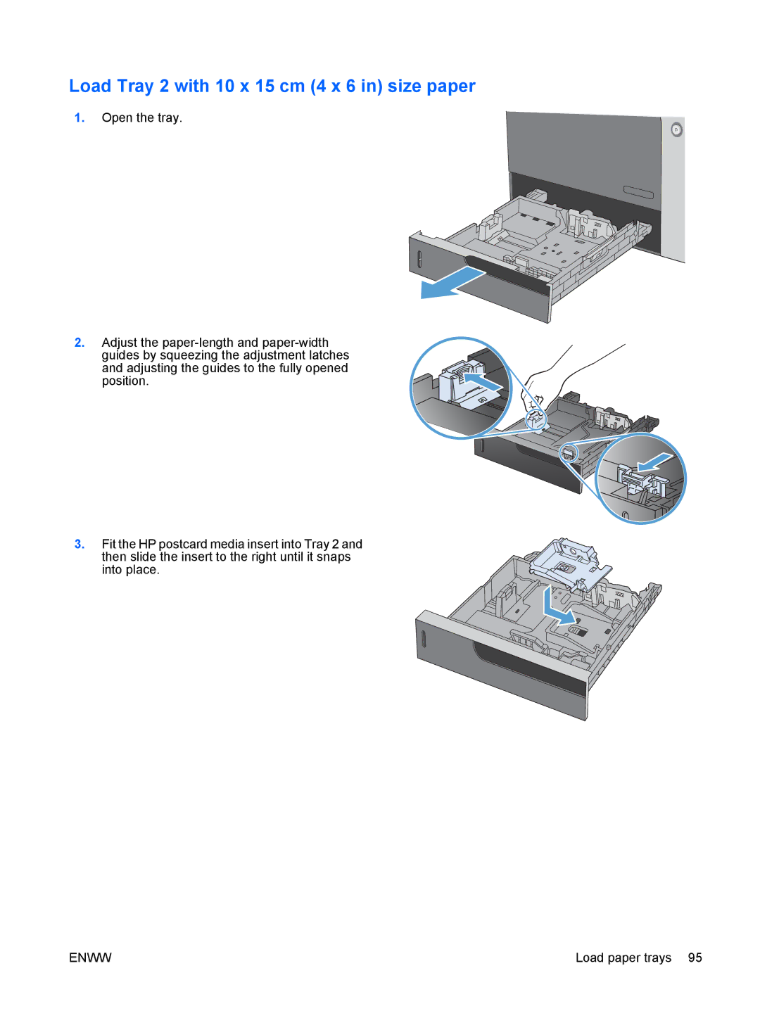 HP CP4025DN Laser CC490A manual Load Tray 2 with 10 x 15 cm 4 x 6 in size paper 