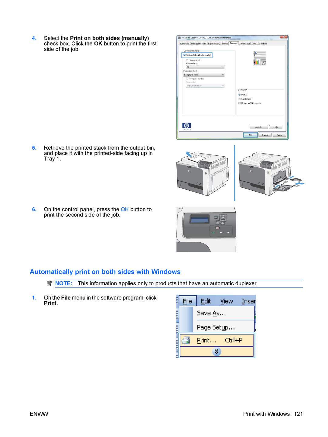 HP CP4025DN Laser CC490A manual Automatically print on both sides with Windows 