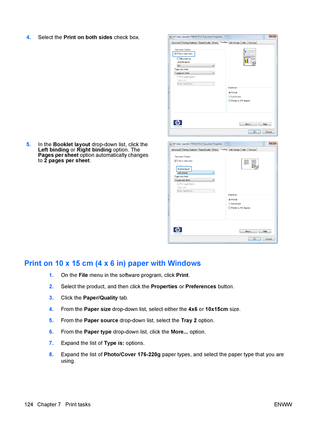 HP CP4025DN Laser CC490A manual Print on 10 x 15 cm 4 x 6 in paper with Windows 