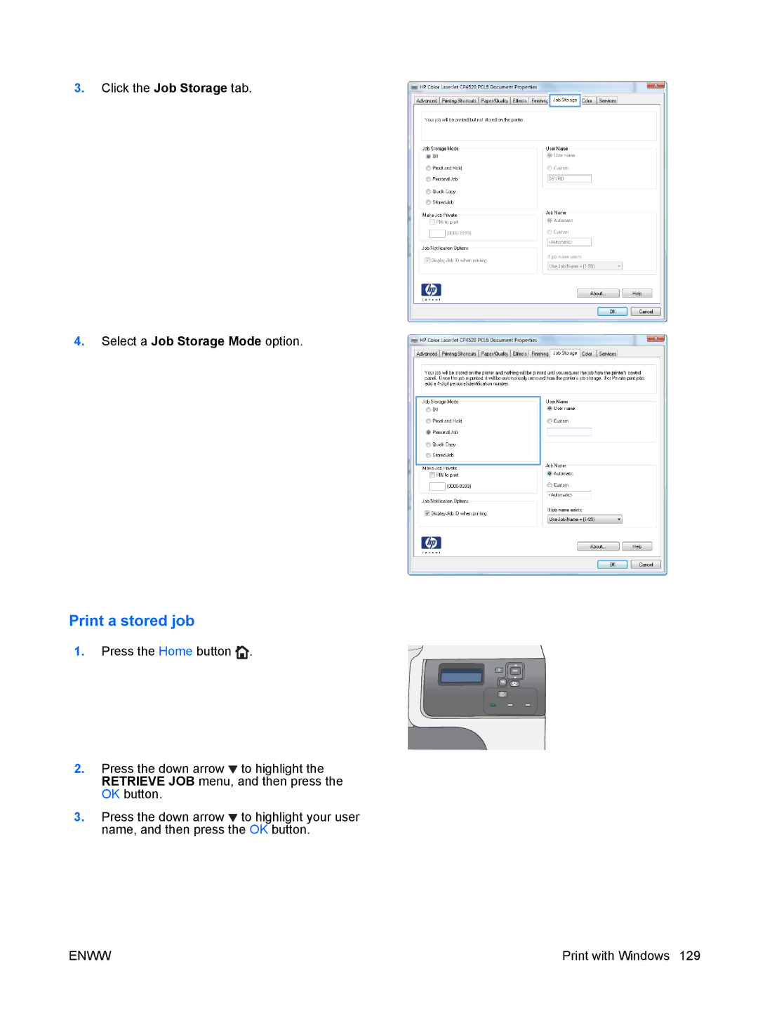 HP CP4025DN Laser CC490A manual Print a stored job 