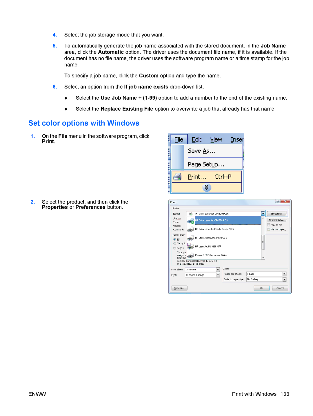 HP CP4025DN Laser CC490A manual Set color options with Windows 