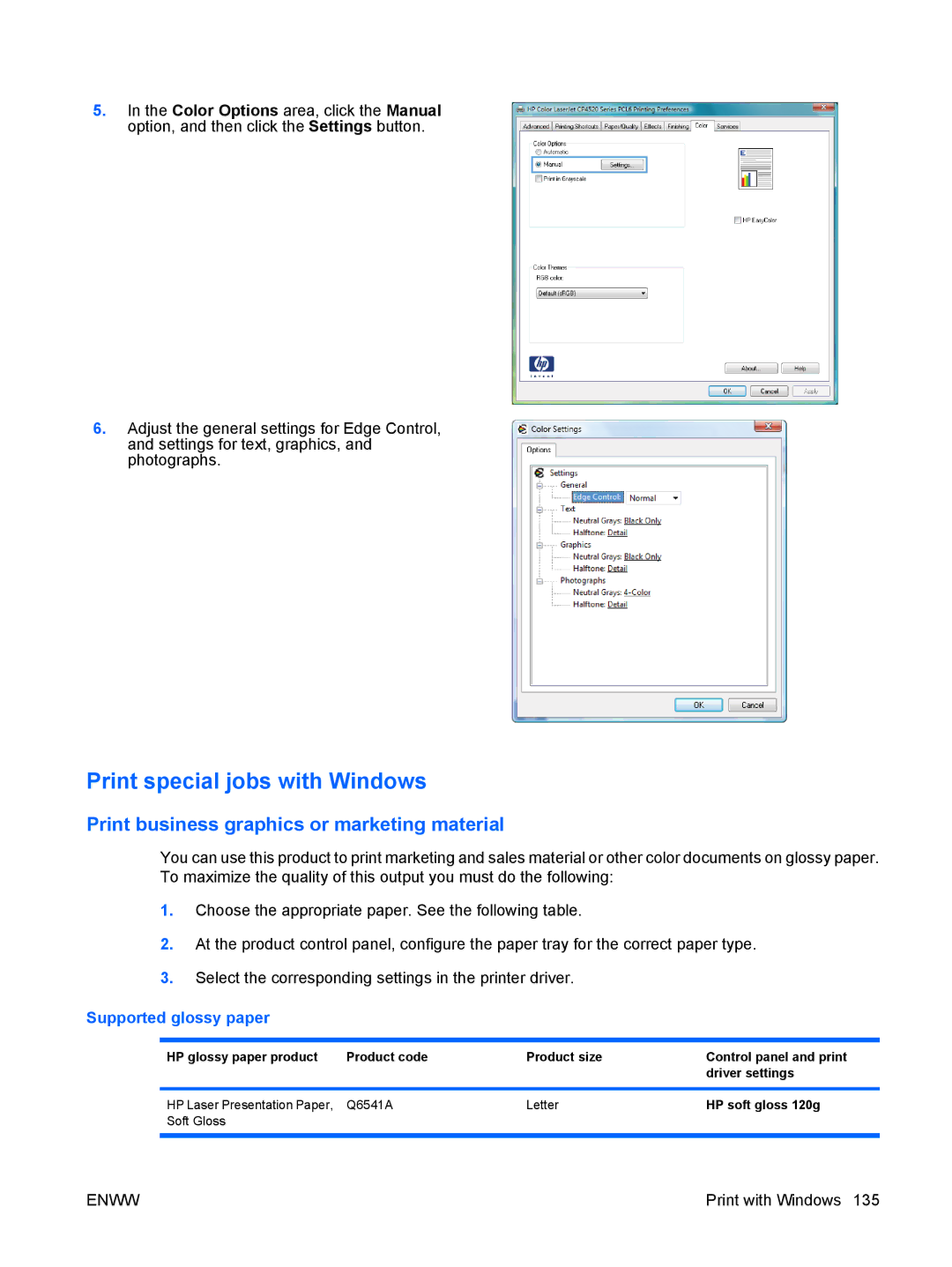 HP CP4025DN Laser CC490A manual Print special jobs with Windows, Print business graphics or marketing material 