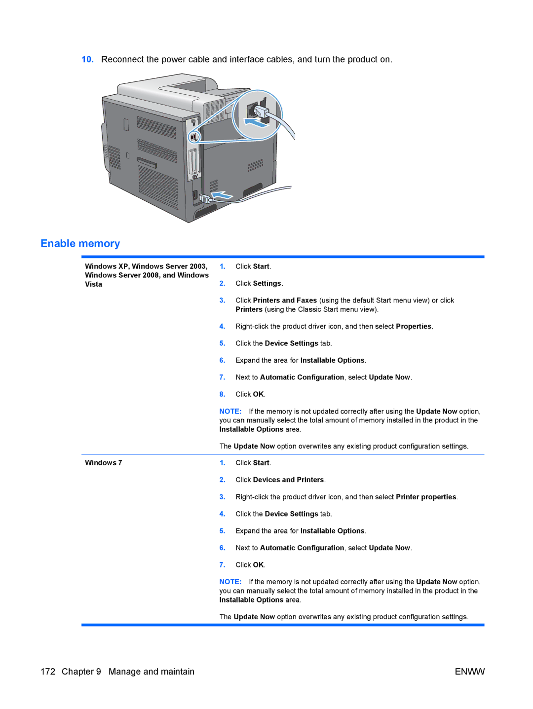 HP CP4025DN Laser CC490A manual Enable memory 