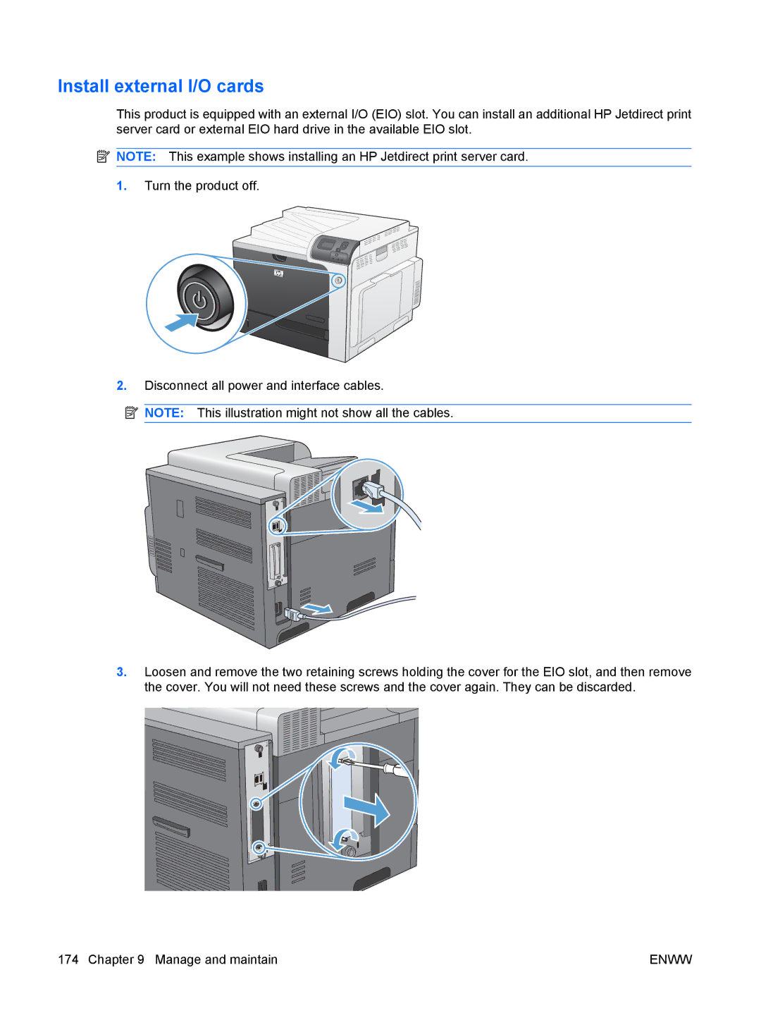 HP CP4025DN Laser CC490A manual Install external I/O cards 