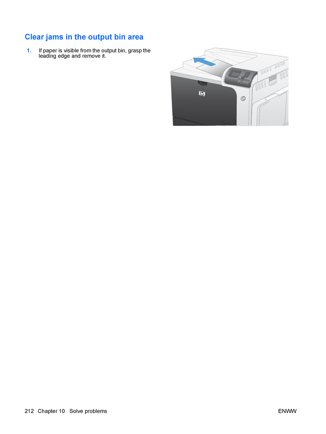 HP CP4025DN Laser CC490A manual Clear jams in the output bin area 