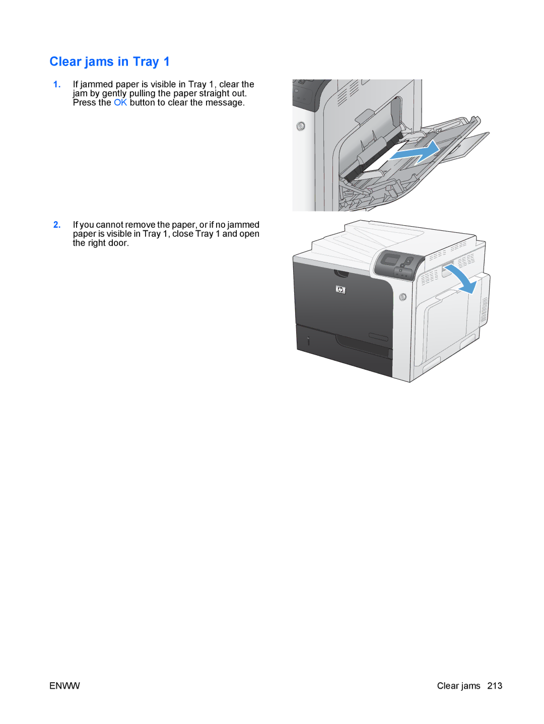 HP CP4025DN Laser CC490A manual Clear jams in Tray 