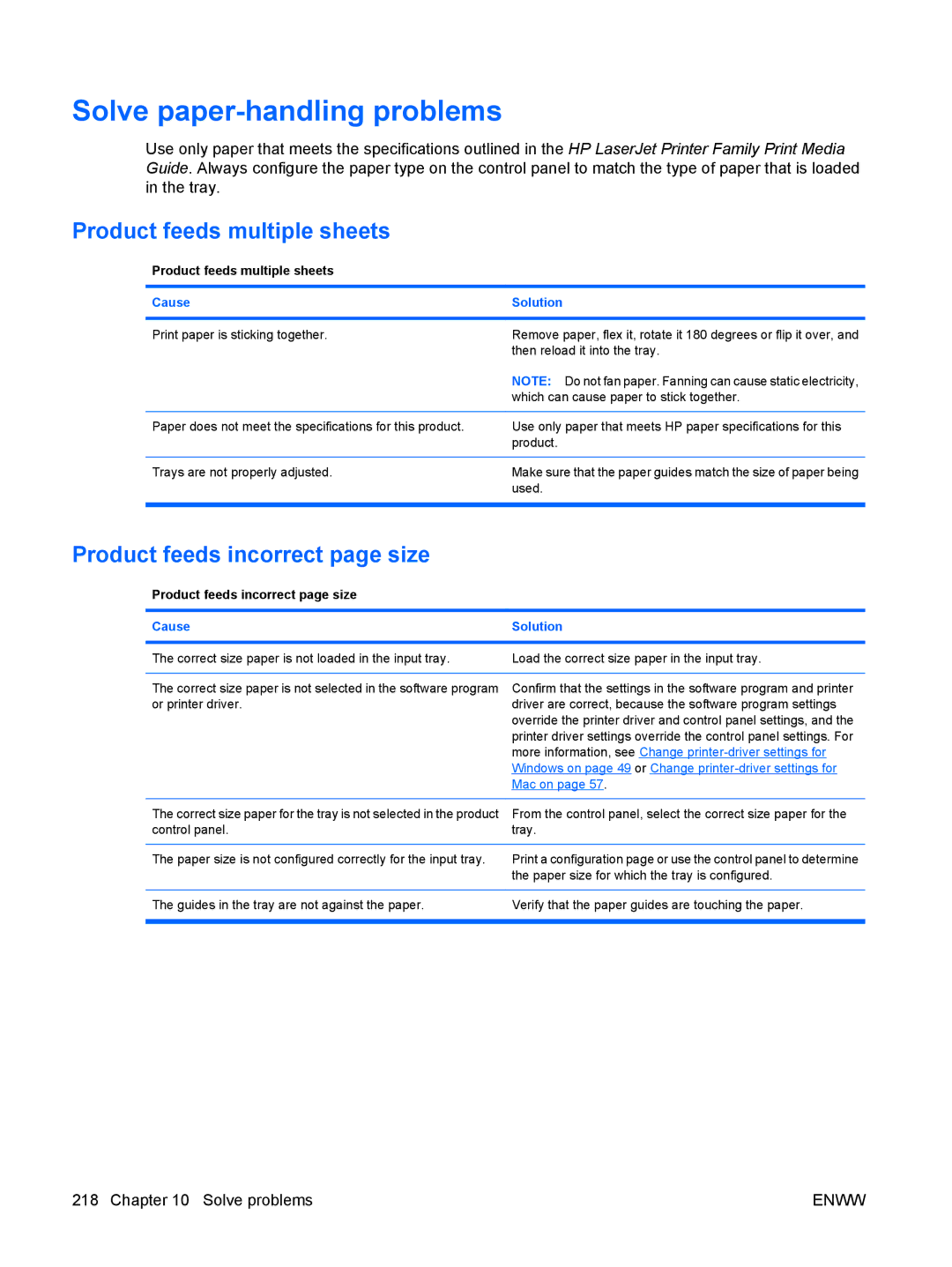 HP CP4025DN Laser CC490A Solve paper-handling problems, Product feeds multiple sheets, Product feeds incorrect page size 