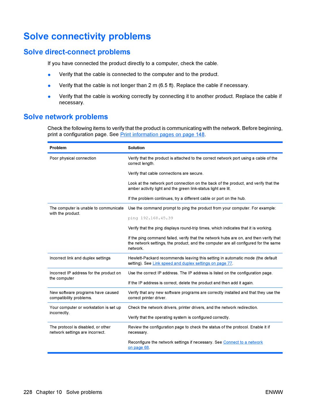 HP CP4025DN Laser CC490A manual Solve connectivity problems, Solve direct-connect problems, Solve network problems 