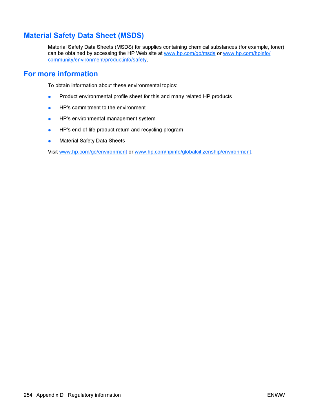 HP CP4025DN Laser CC490A manual Material Safety Data Sheet Msds For more information 