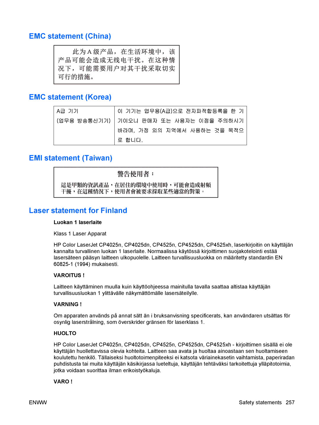 HP CP4025DN Laser CC490A manual Varoitus 