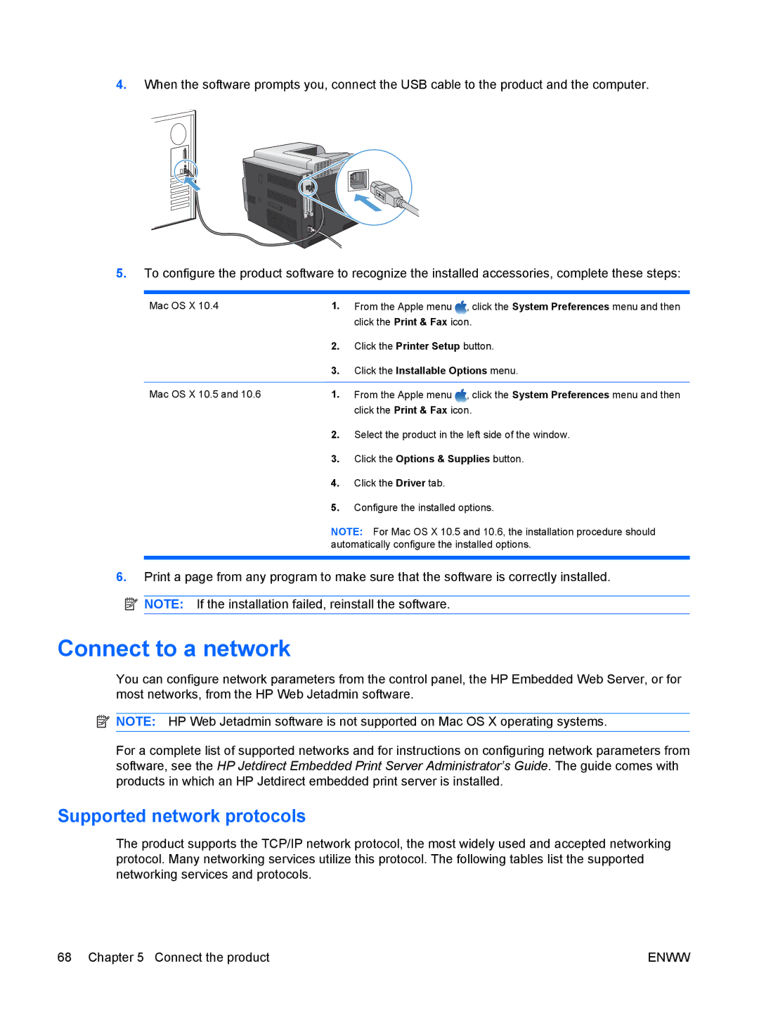 HP CP4025DN Laser CC490A manual Connect to a network, Supported network protocols, Click the Installable Options menu 