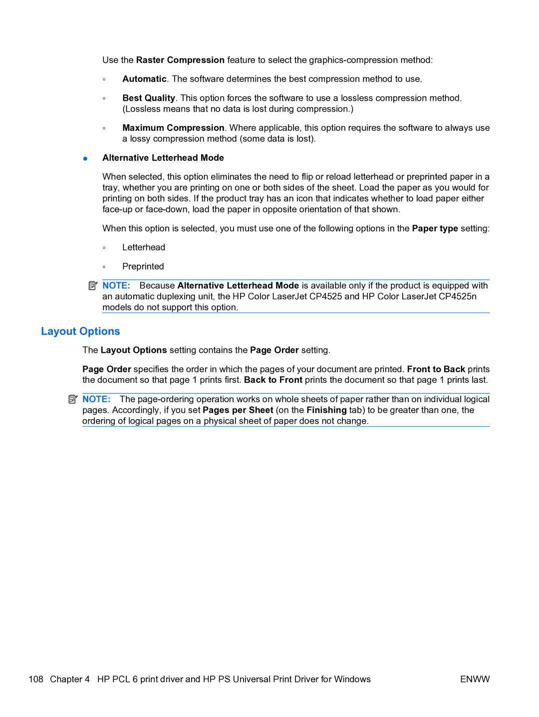 HP CP4520 manual Layout Options, Alternative Letterhead Mode 