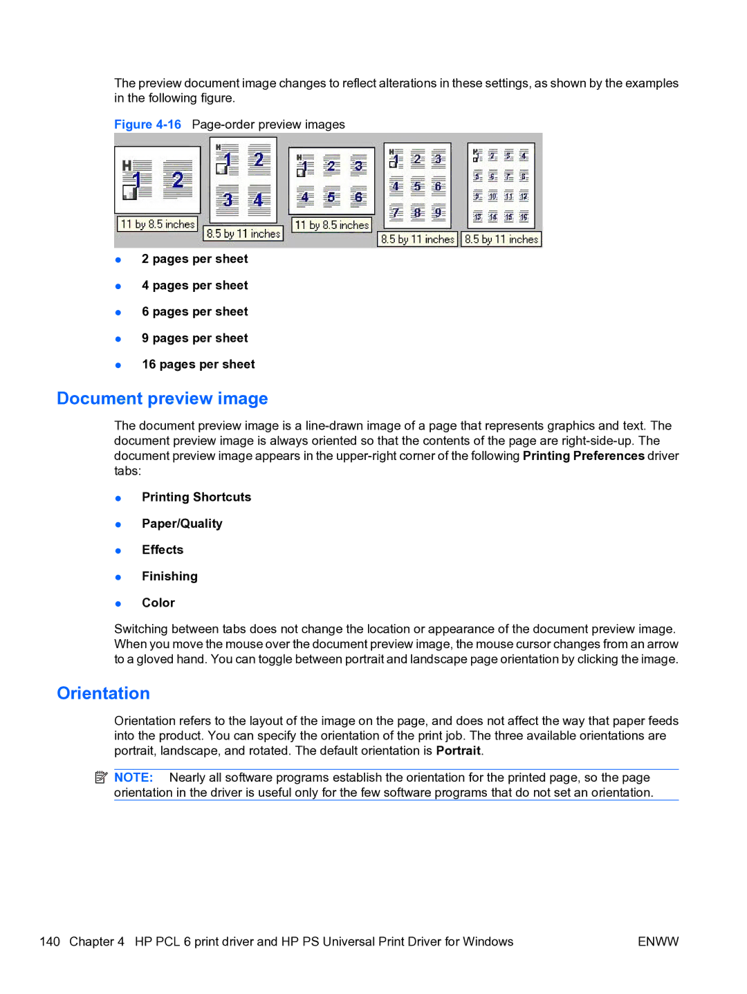 HP CP4520 manual Orientation, 16Page-order preview images 