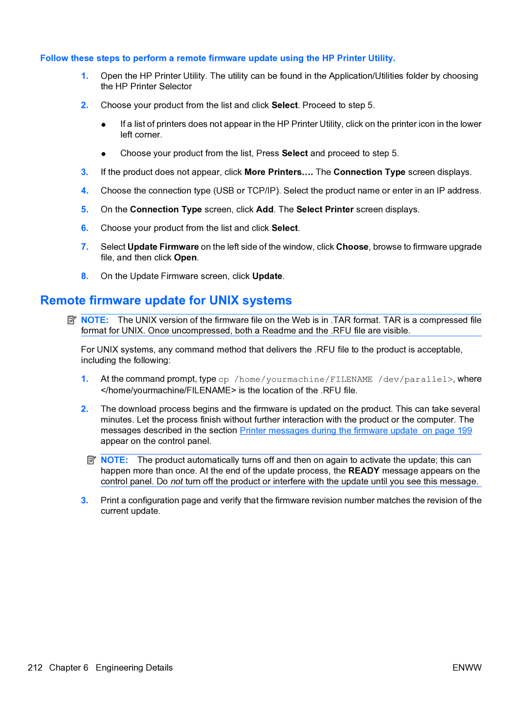 HP CP4520 manual Remote firmware update for Unix systems 