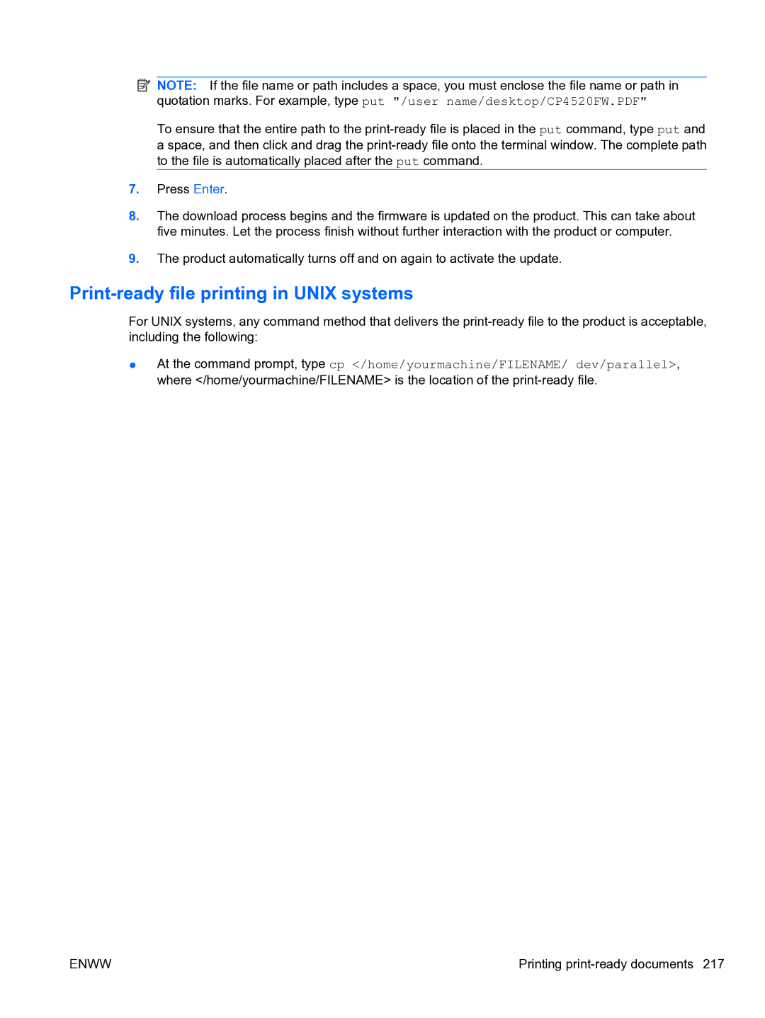 HP CP4520 manual Print-ready file printing in Unix systems 