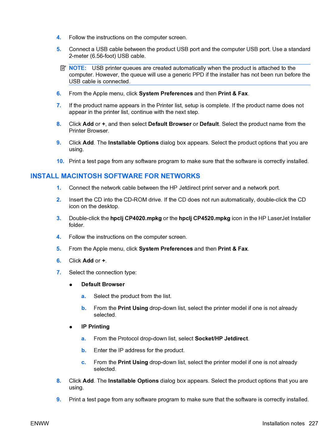 HP CP4520 manual Default Browser, IP Printing 