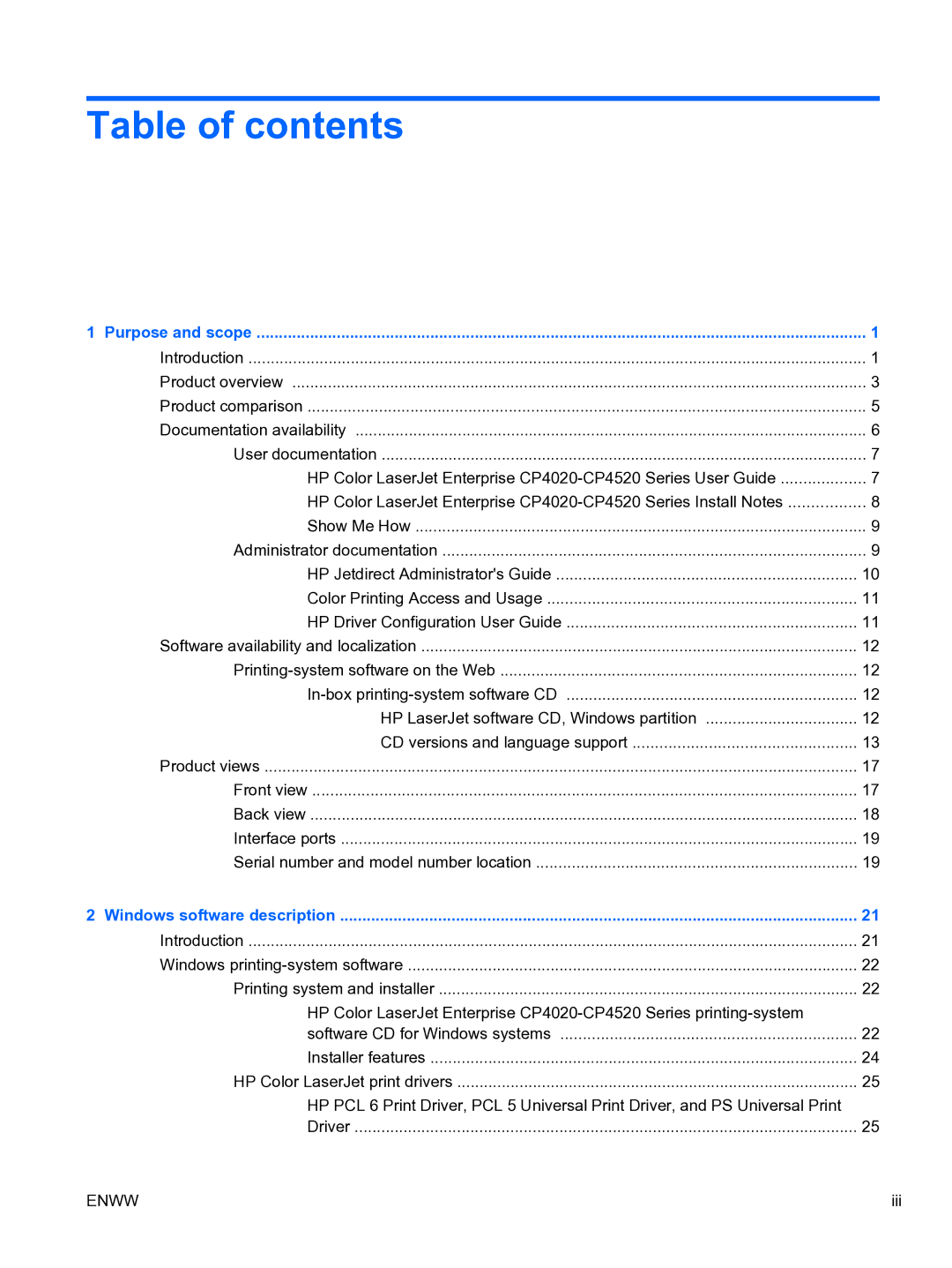 HP CP4520 manual Table of contents 