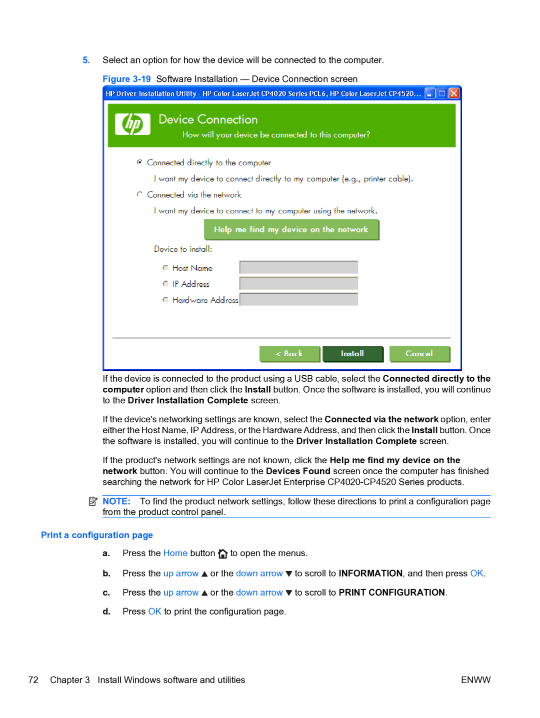 HP CP4520 manual Print a configuration 