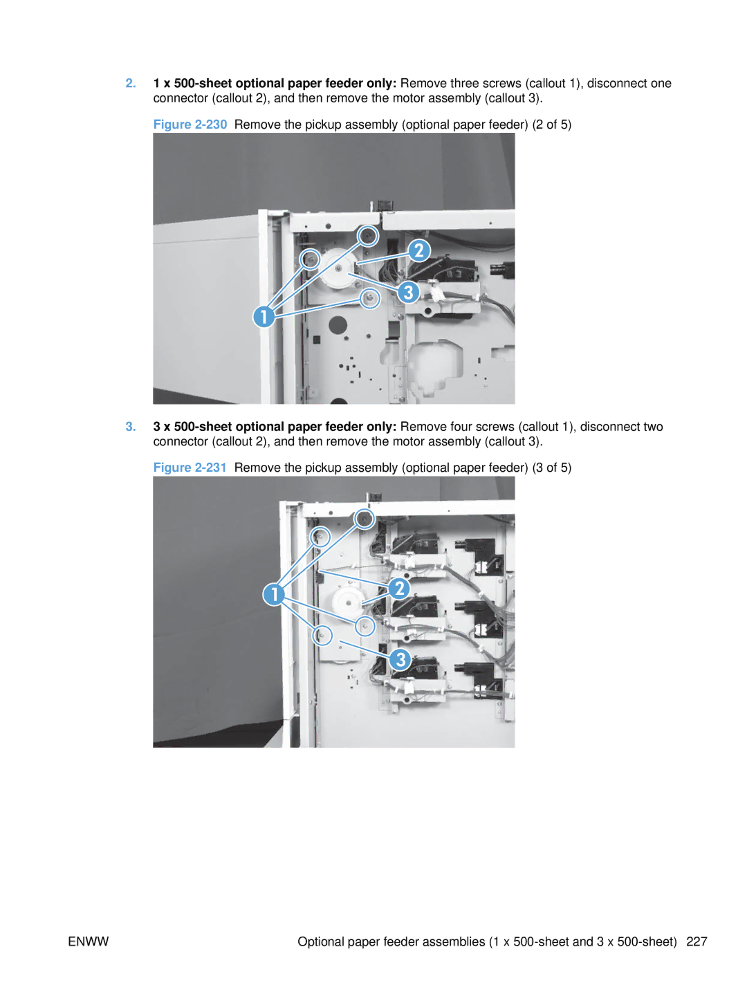 HP CP4525DN Laser CC494A#ABA manual 231Remove the pickup assembly optional paper feeder 3 