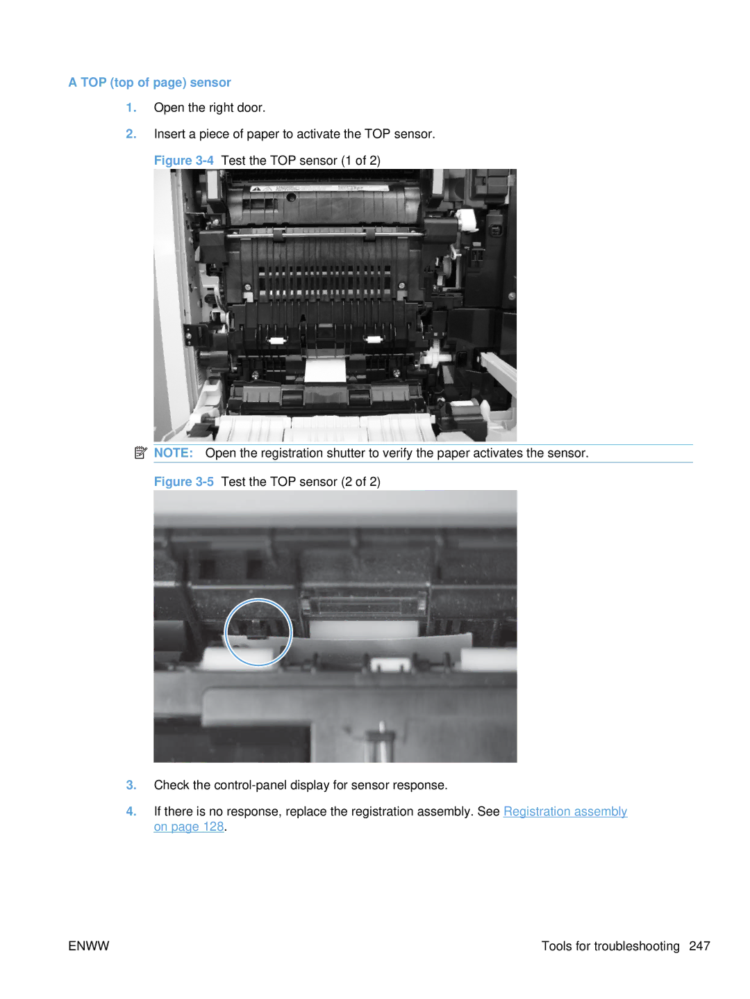 HP CP4525DN Laser CC494A#ABA manual TOP top of page sensor 