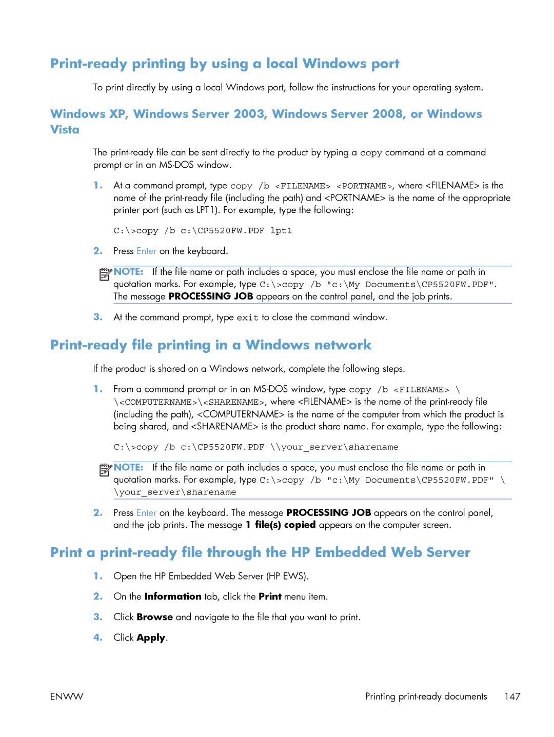 HP CP5520 CP5525DN Laser CE708A#BGJ, CP5520 Laser CP5520 manual Print-ready printing by using a local Windows port 