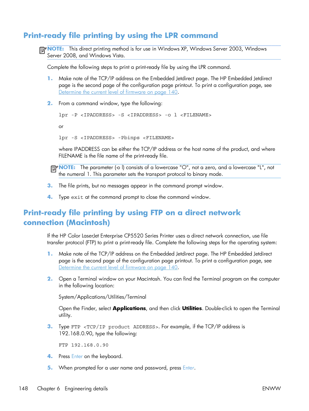 HP CP5520 Laser CP5520, CP5520 CP5525DN Laser CE708A#BGJ manual Print-ready file printing by using the LPR command 