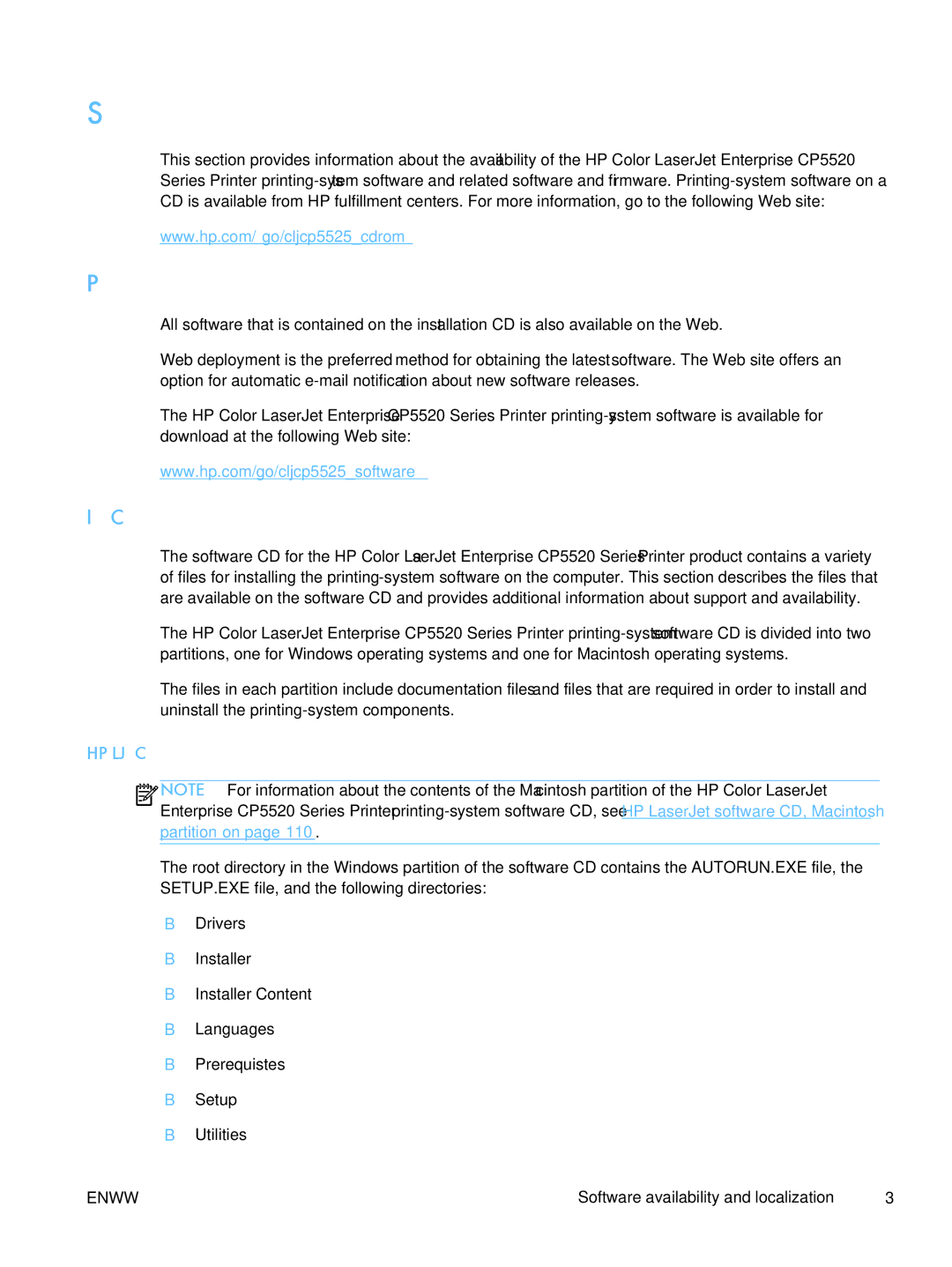 HP CP5520 CP5525DN Laser CE708A#BGJ manual Software availability and localization, Printing-system software on the Web 