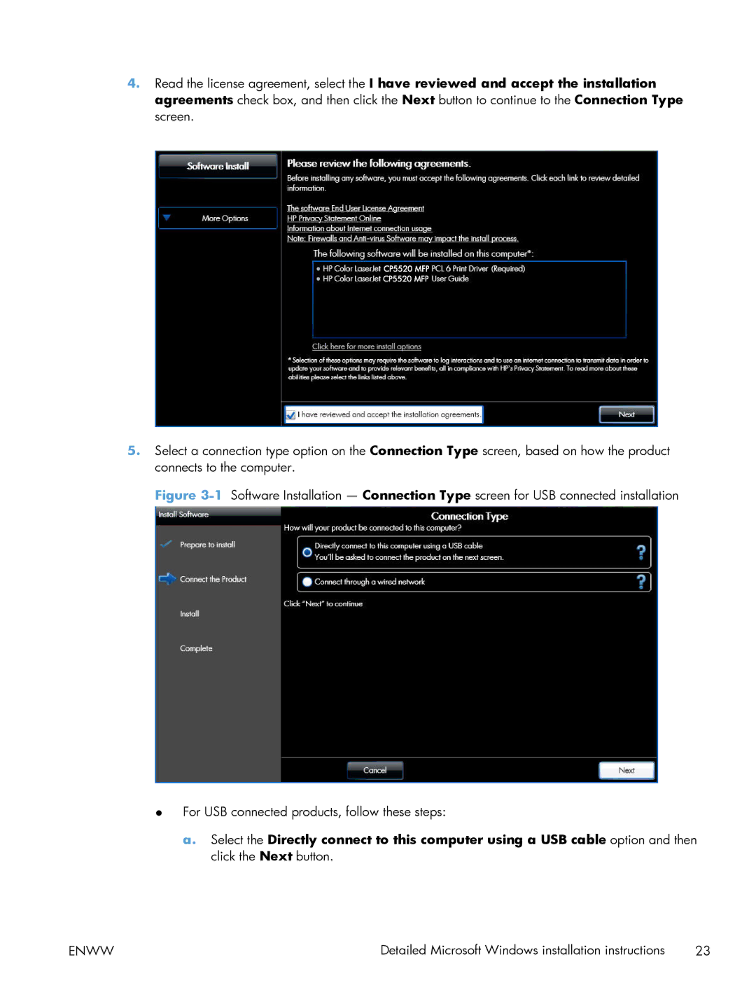 HP CP5520 CP5525DN Laser CE708A#BGJ, CP5520 Laser CP5520 manual Detailed Microsoft Windows installation instructions 