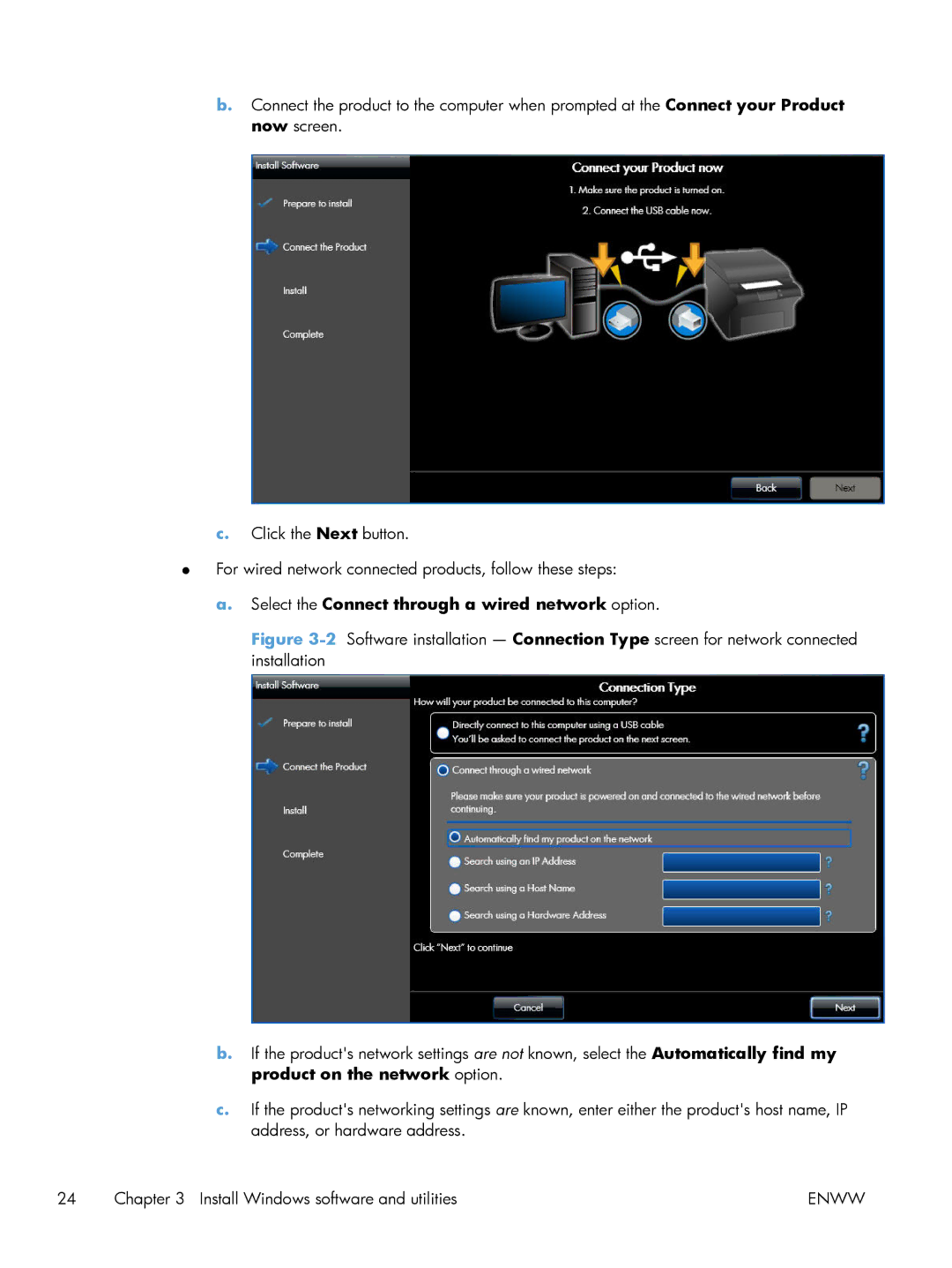 HP CP5520 Laser CP5520, CP5520 CP5525DN Laser CE708A#BGJ manual Select the Connect through a wired network option 