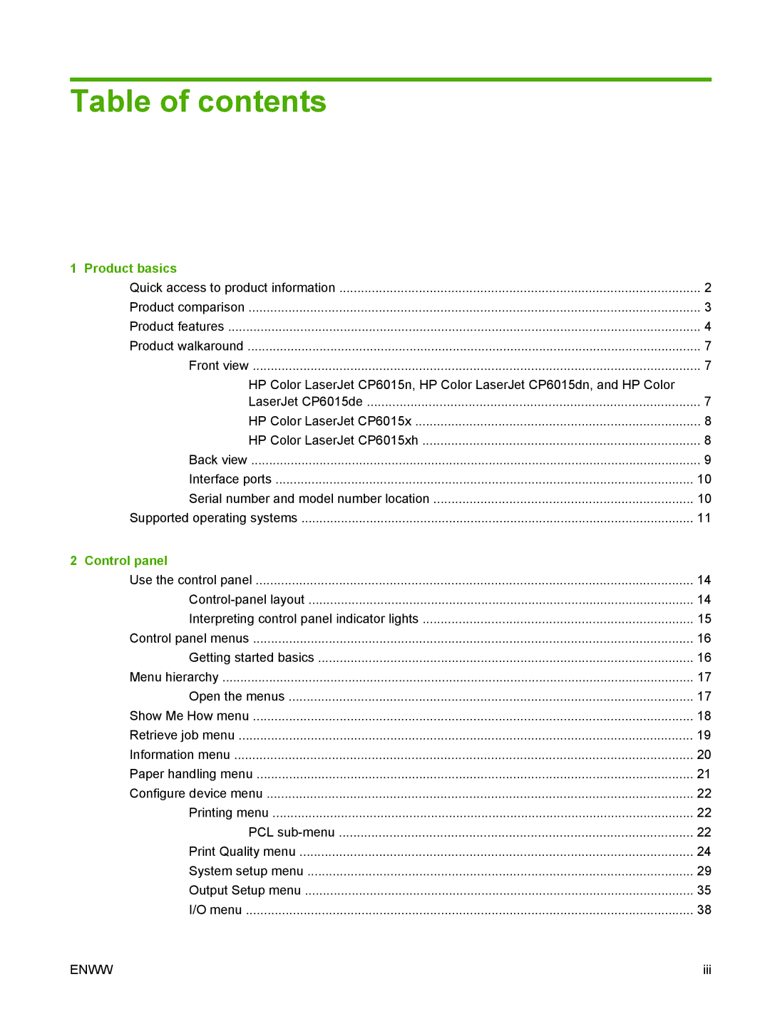 HP CP6015de manual Table of contents 