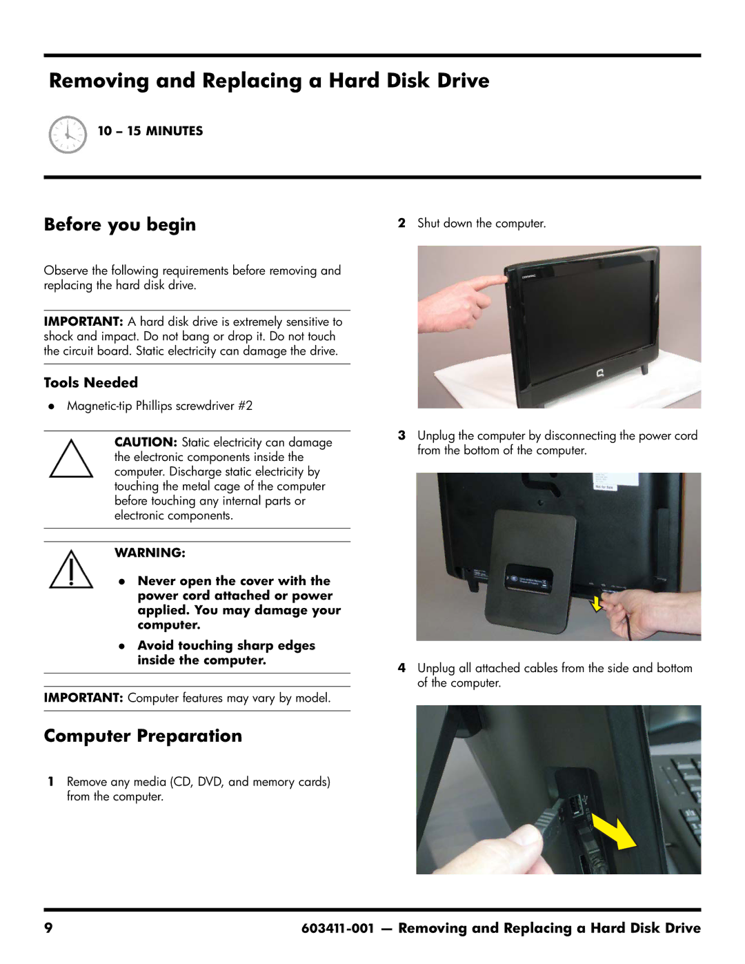 HP CQ1-1020, CQ1-1130, CQ1-1225 manual Removing and Replacing a Hard Disk Drive 