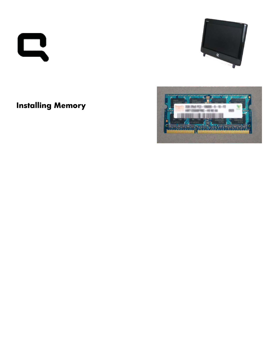 HP CQ1-1020, CQ1-1130, CQ1-1225 manual Installing Memory 