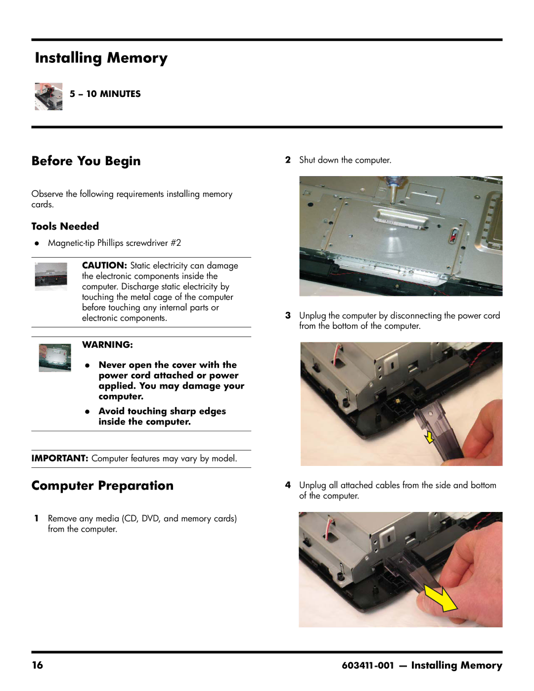 HP CQ1-1130, CQ1-1225, CQ1-1020 manual Installing Memory 