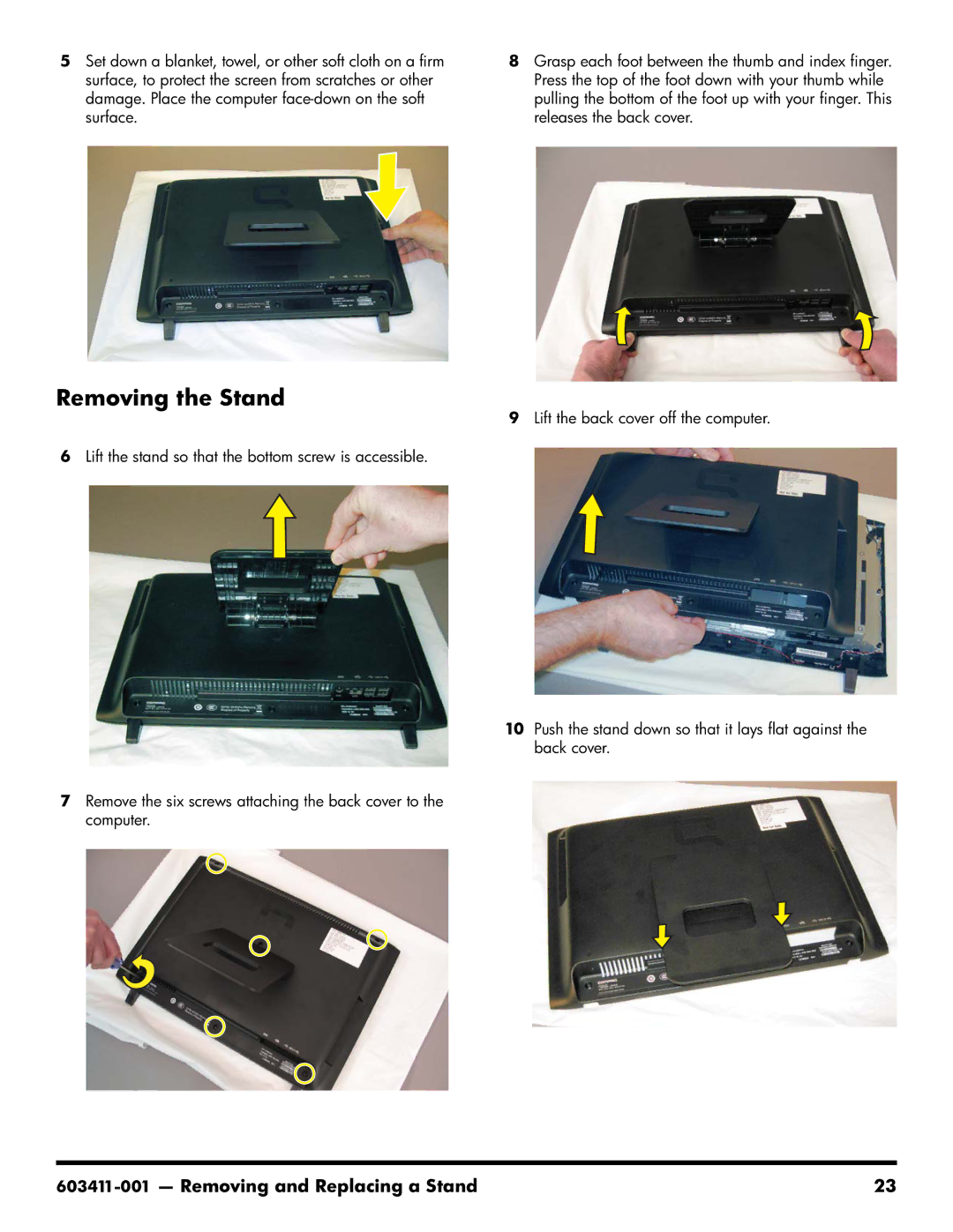 HP CQ1-1225, CQ1-1130, CQ1-1020 manual Removing the Stand 