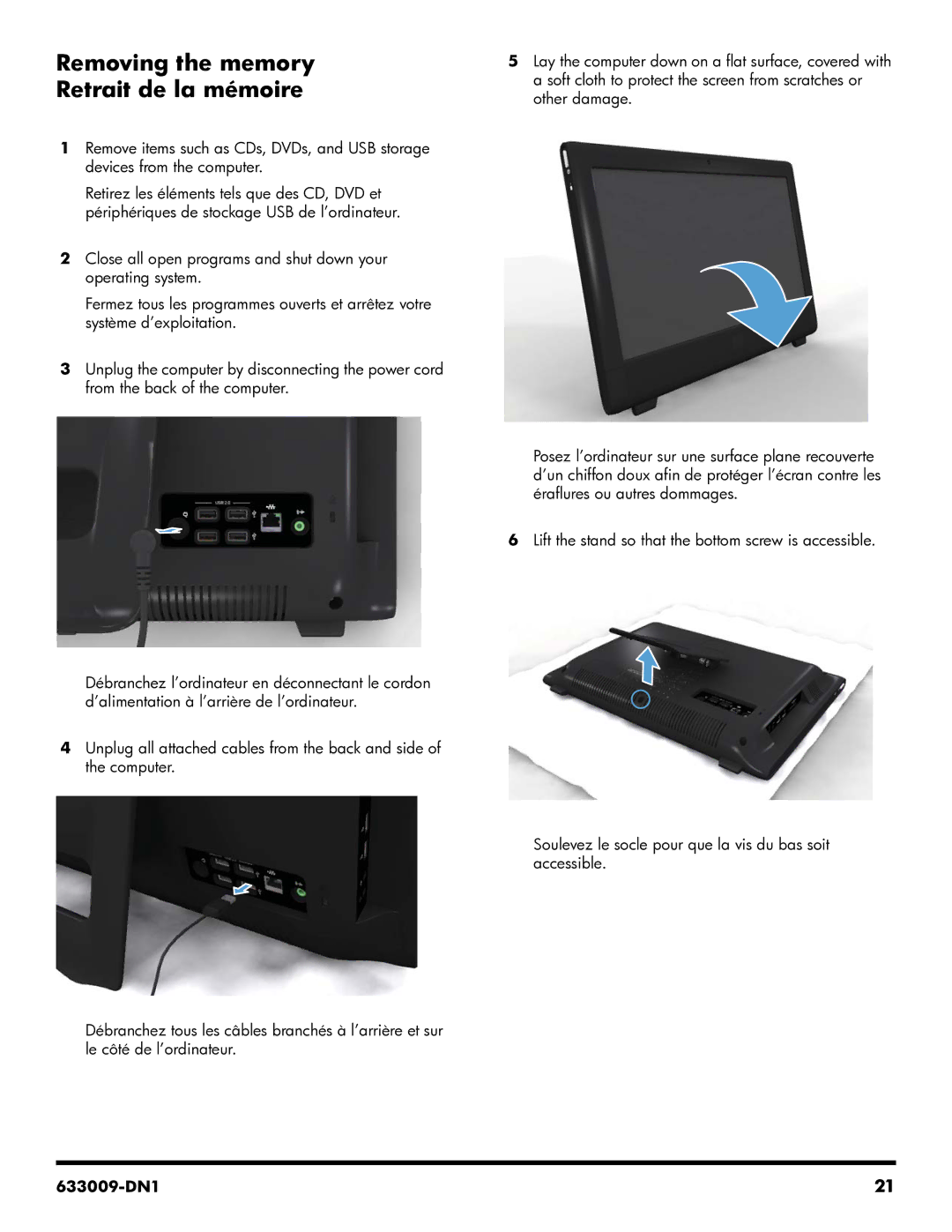 HP CQ1-2025 manual Removing the memory Retrait de la mémoire 