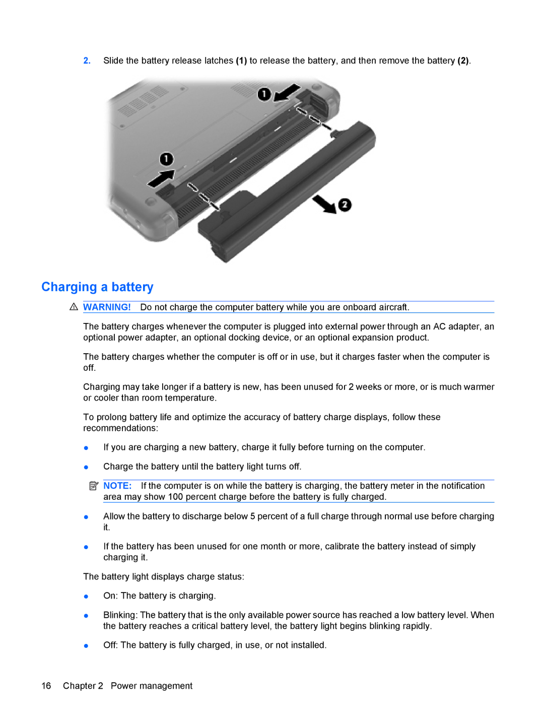 HP CQ10-112NR, CQ10-130EF, CQ10-120CA, CQ10-110SB, CQ10-100EB manual Charging a battery 