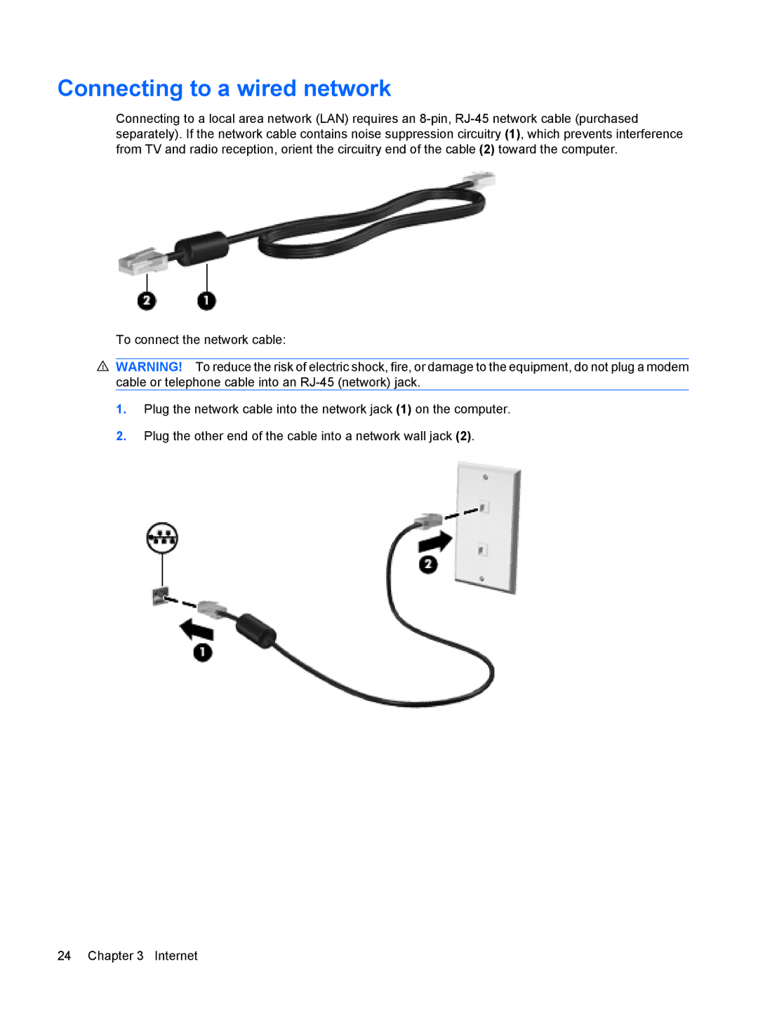 HP CQ10-120CA, CQ10-112NR, CQ10-130EF, CQ10-110SB, CQ10-100EB manual Connecting to a wired network 