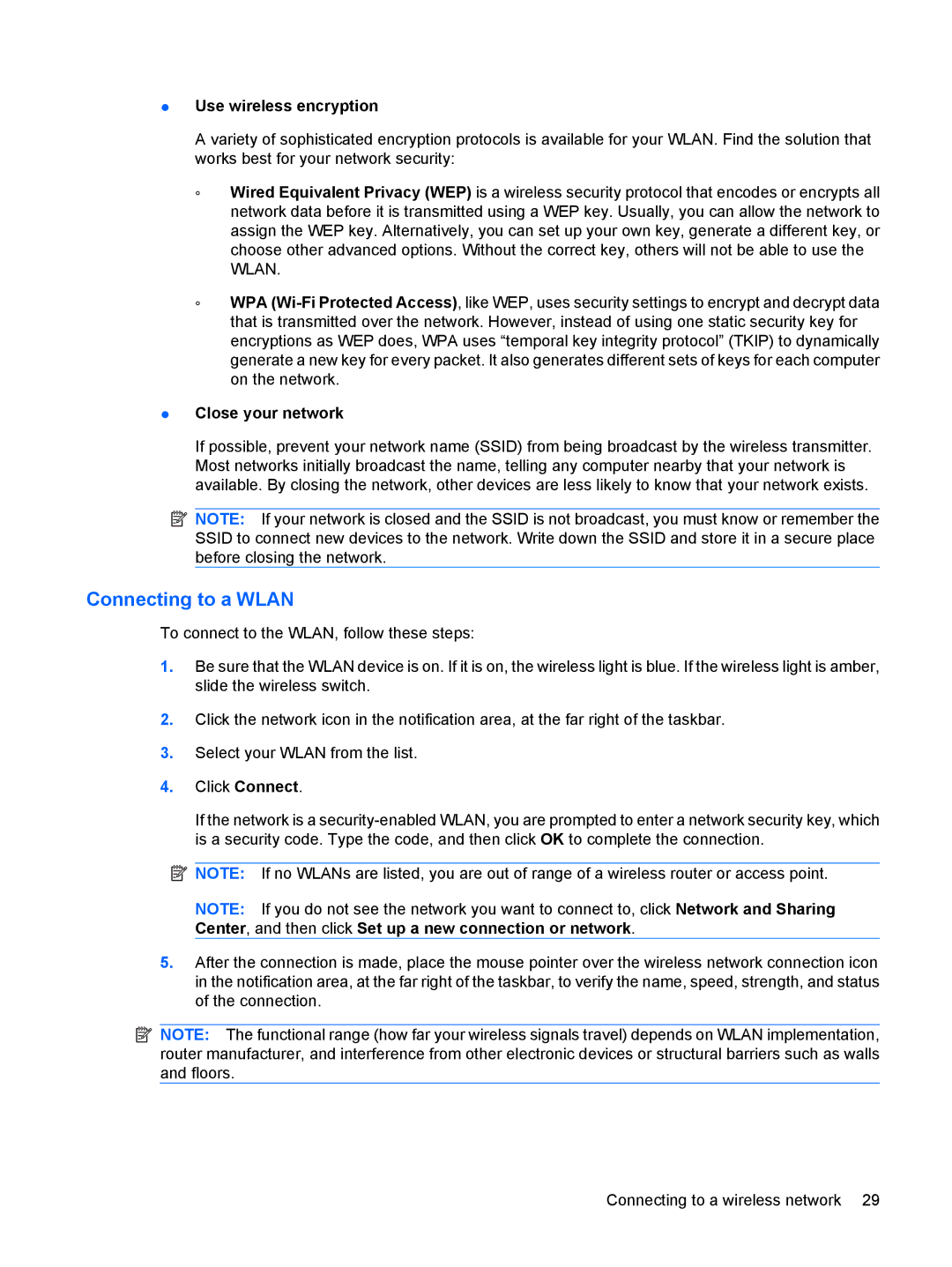 HP CQ10-130EF, CQ10-112NR, CQ10-120CA, CQ10-110SB, CQ10-100EB manual Connecting to a Wlan, Use wireless encryption 