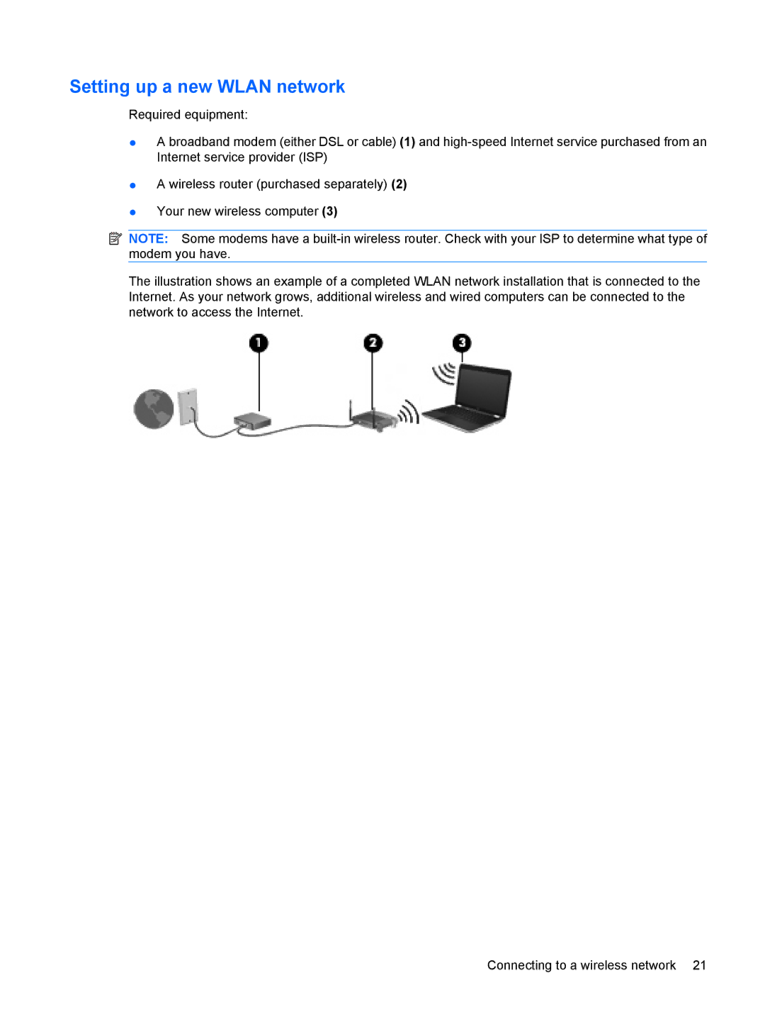 HP CQ10-550CA, CQ10-525DX, CQ10-514CA, CQ10-510CA, CQ10-405DX manual Setting up a new Wlan network 