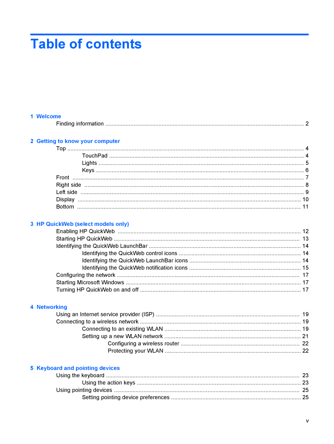 HP CQ10-525DX, CQ10-514CA, CQ10-550CA, CQ10-510CA, CQ10-405DX manual Table of contents 